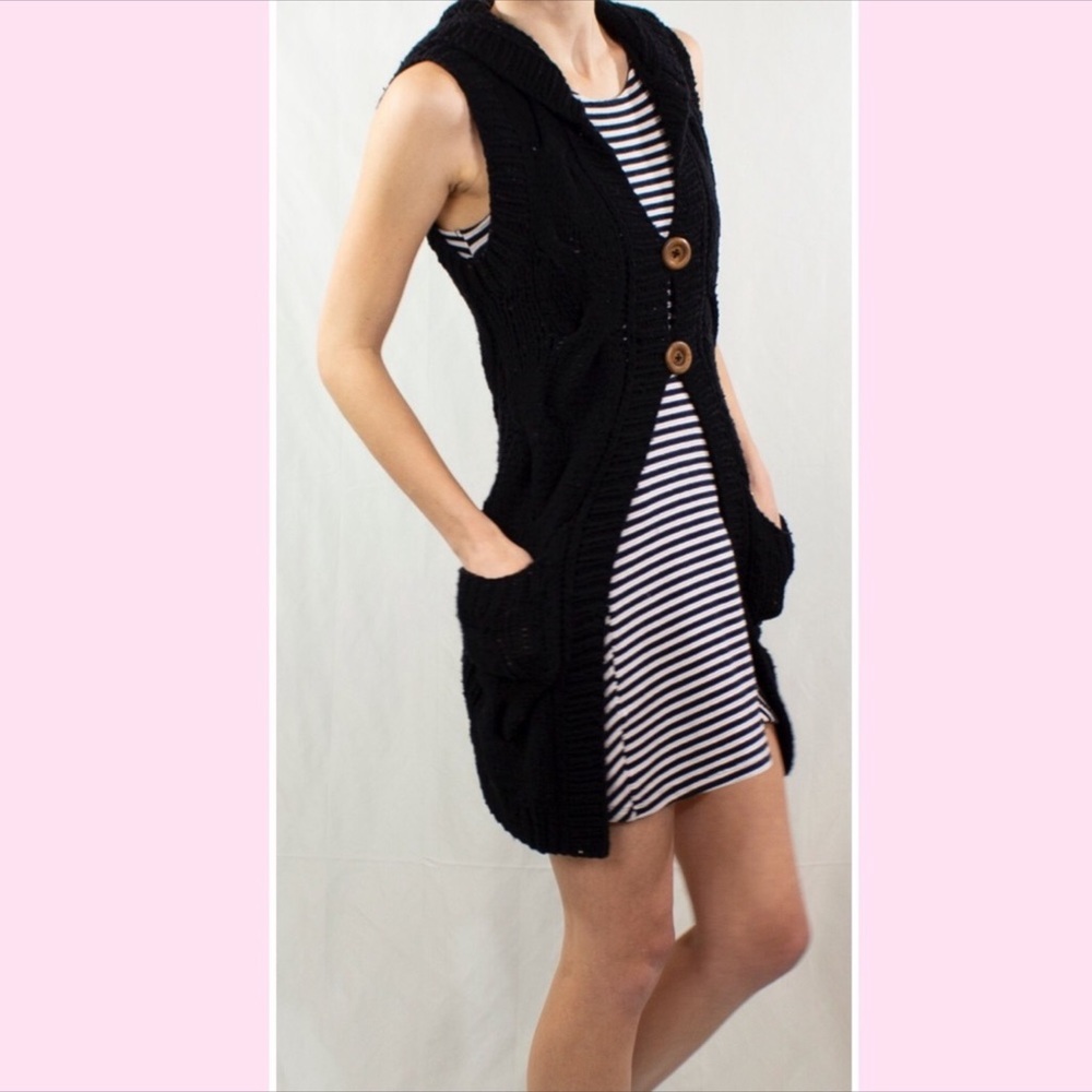 Free People Black Hooded Cardigan